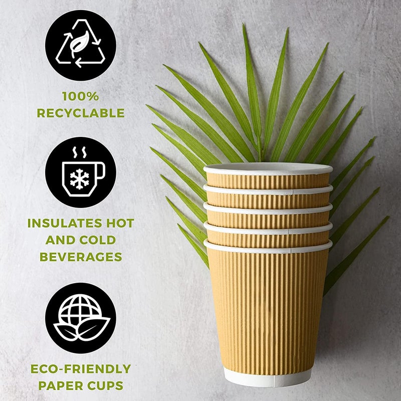NYHI 150 10 oz Ripple Kraft Paper Cups Brown Hot Cold Cups 3 Layer Rippled Small Insulated Disposable Coffee Cups for Cappuccino Hot Cocoa or Iced Drinks - Image 3